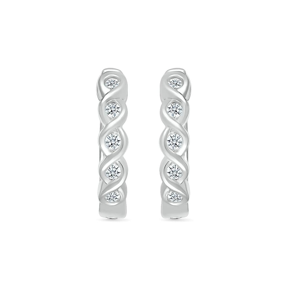 Diamond Twist Hoop Earrings in 10K White Gold (1/10 ct. tw.) – Image 2 of 3