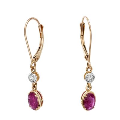 Ruby & Diamond Bezel Drop Earrings in 10K Yellow Gold (1/10 ct. tw.)
