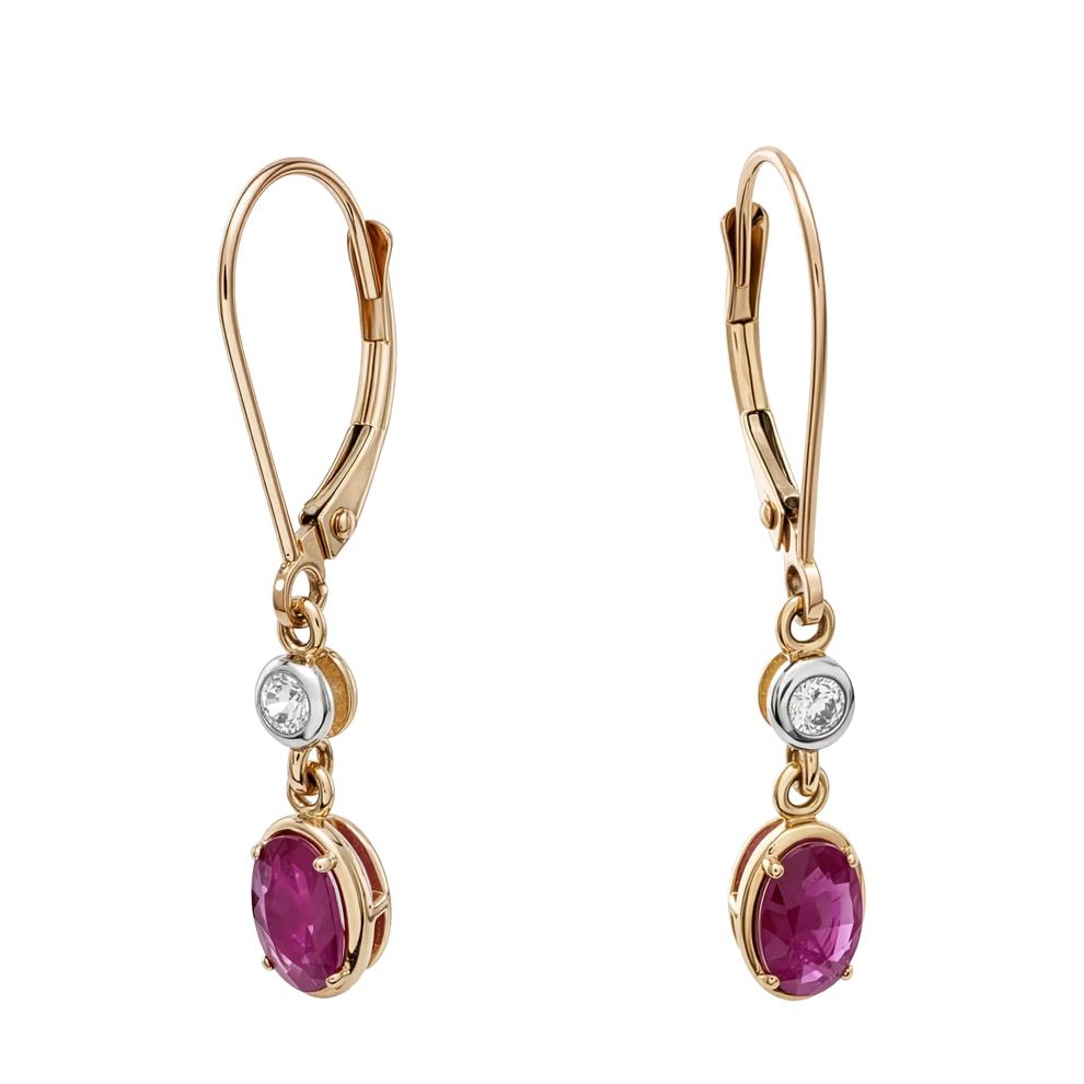 Ruby &amp; Diamond Bezel Drop Earrings in 10K Yellow Gold (1/10 ct. tw.) – Image 1 of 2