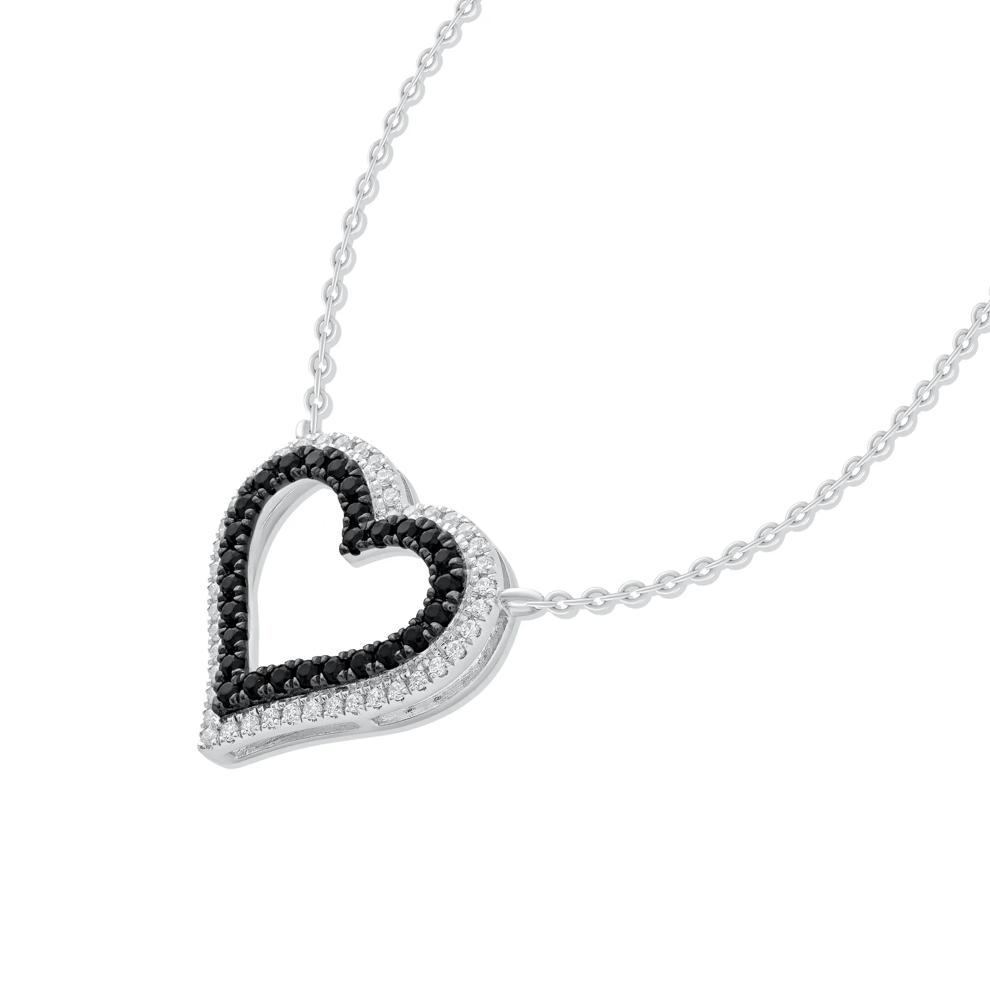 Black &amp; White Diamond Open Heart Pendant Necklace in Sterling Silver (1/3 ct. tw.) – Image 4 of 4