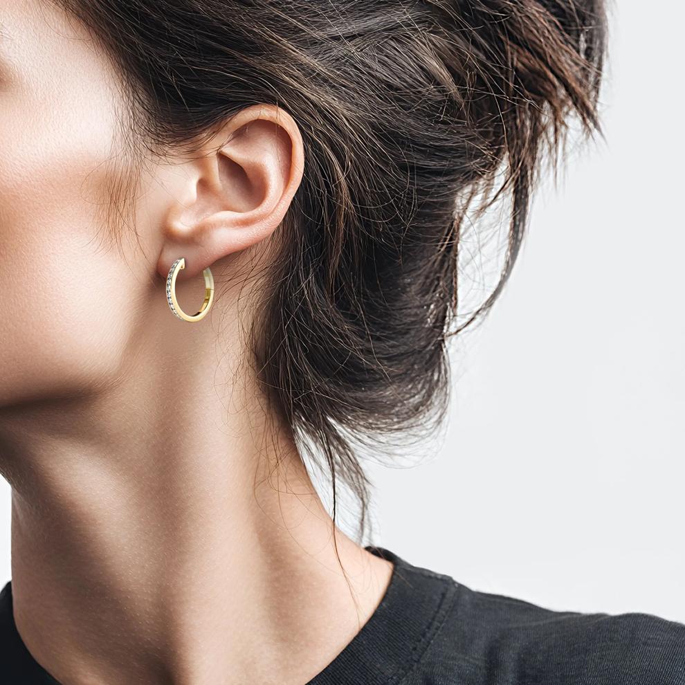 1/4 ct. tw. Diamond Hoop Earrings in 10K Yellow Gold – Image 4 of 4