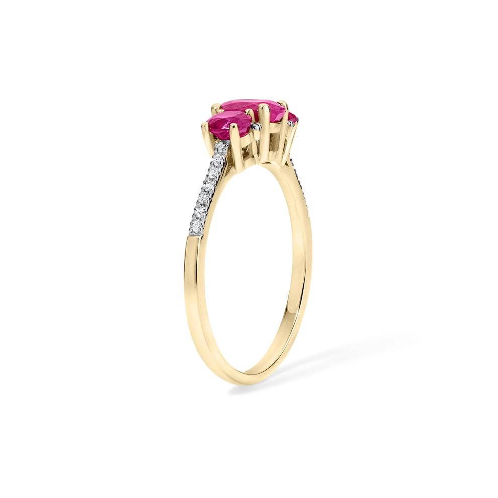 Ruby &amp; Diamond Accent Oval Three-Stone Ring in 10K Yellow Gold – Image 3 of 4