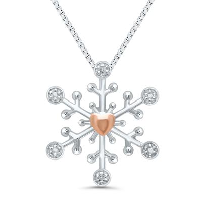 Diamond Accent Snowflake Pendant in Sterling Silver and 14K Rose Gold