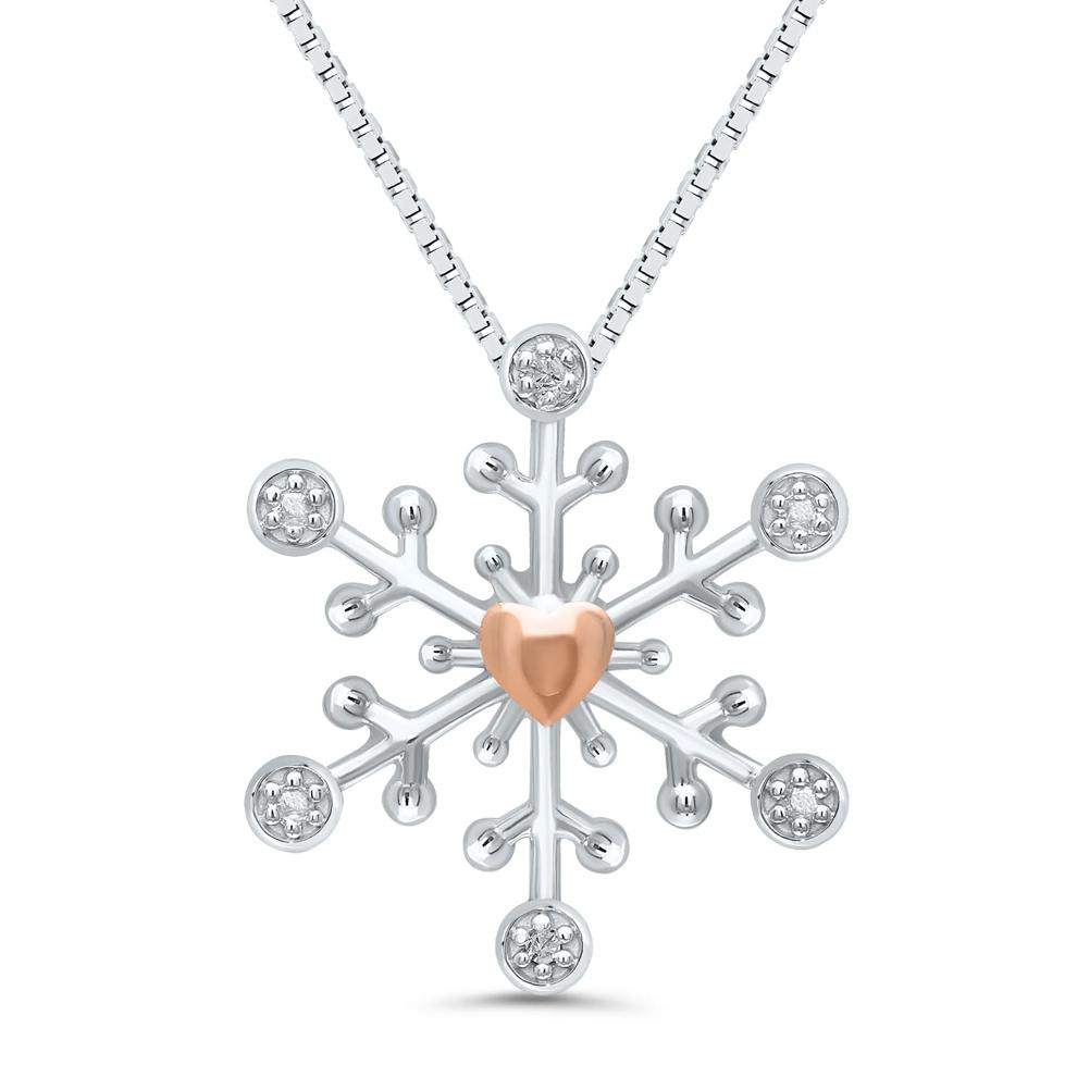 Diamond Accent Snowflake Pendant in Sterling Silver and 14K Rose Gold – Image 1 of 4