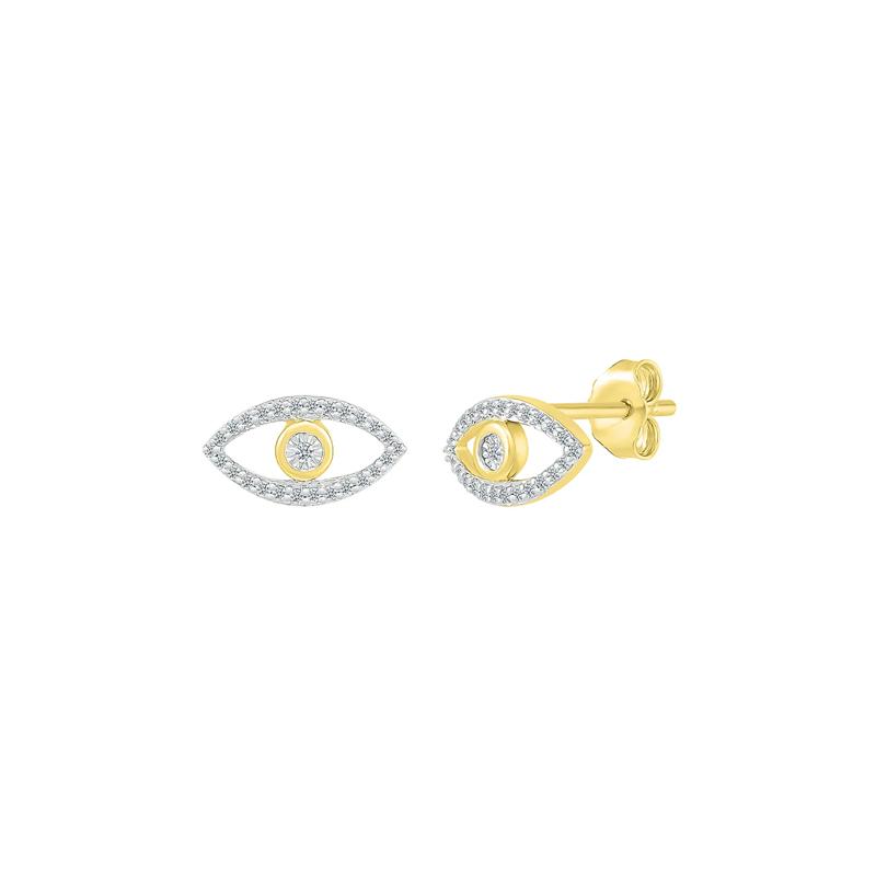 Evil Eye Stud Earrings with Diamonds in 10K Yellow Gold &#40;1/8 ct. tw.&#41; – Image 3 of 3