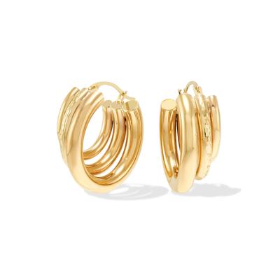 Triple Row Diamond-Cut Hoop Earrings in 10K Yellow Gold, 20x20mm