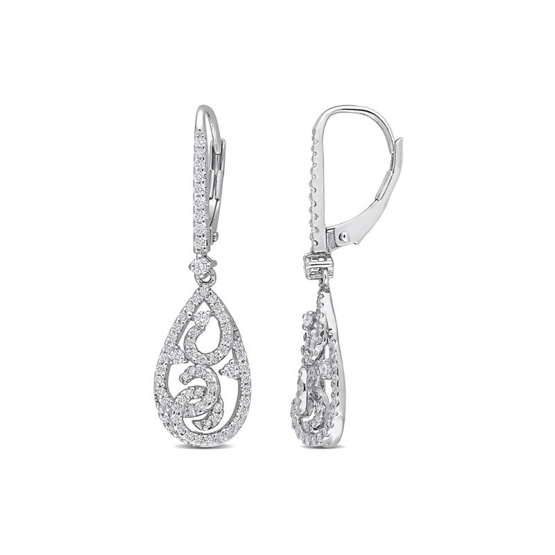 Moissanite Drop Earrings with Filigree in Sterling Silver &#40;4/5 ct. dew&#41; – Image 1 of 2