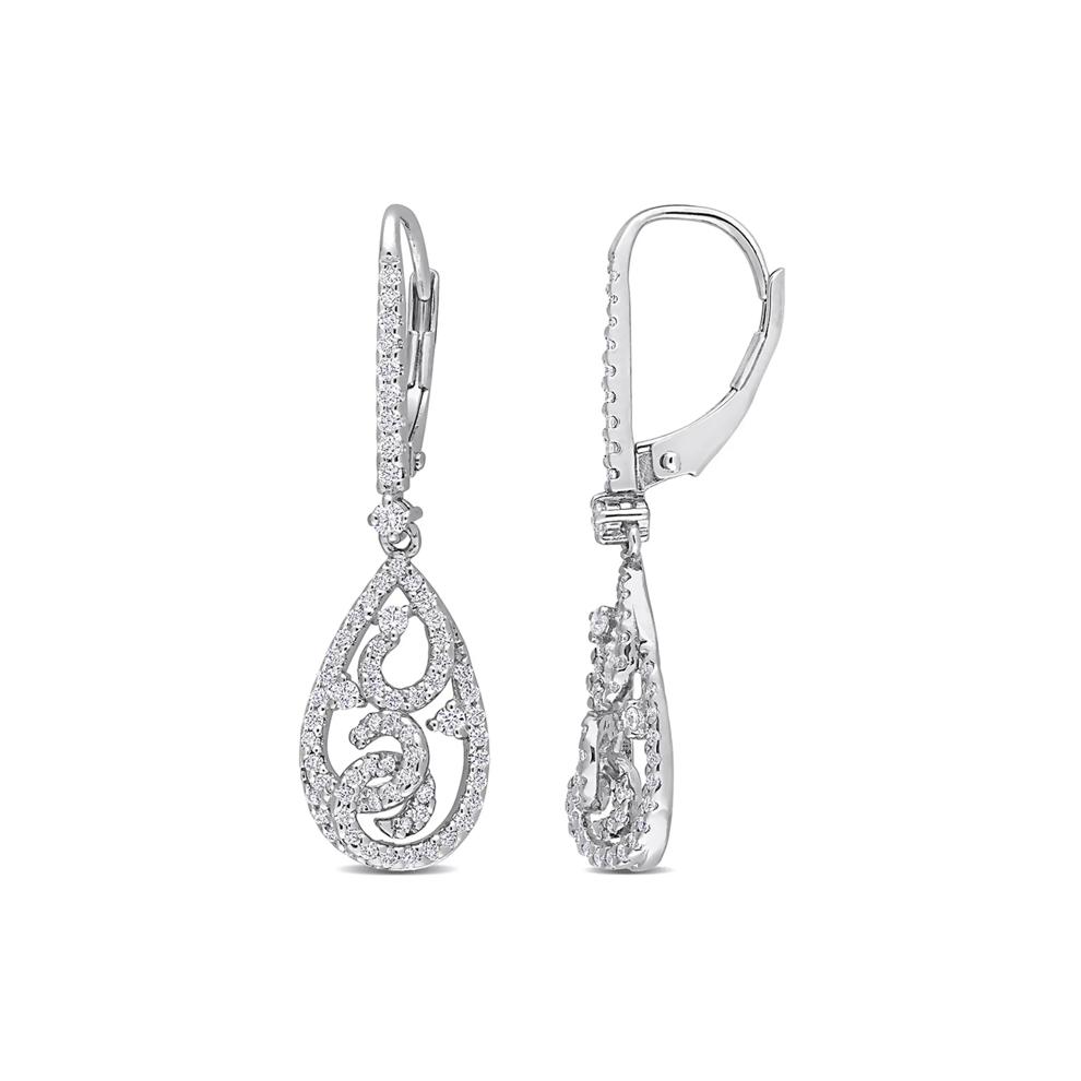 Moissanite Drop Earrings with Filigree in Sterling Silver (4/5 ct. dew) – Image 1 of 2