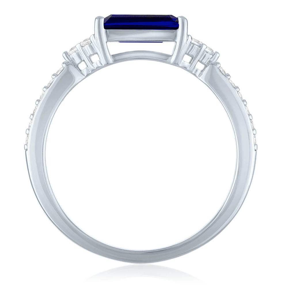 Lab-Created Blue &amp; White Sapphire East-West Ring in Sterling Silver – Image 2 of 3