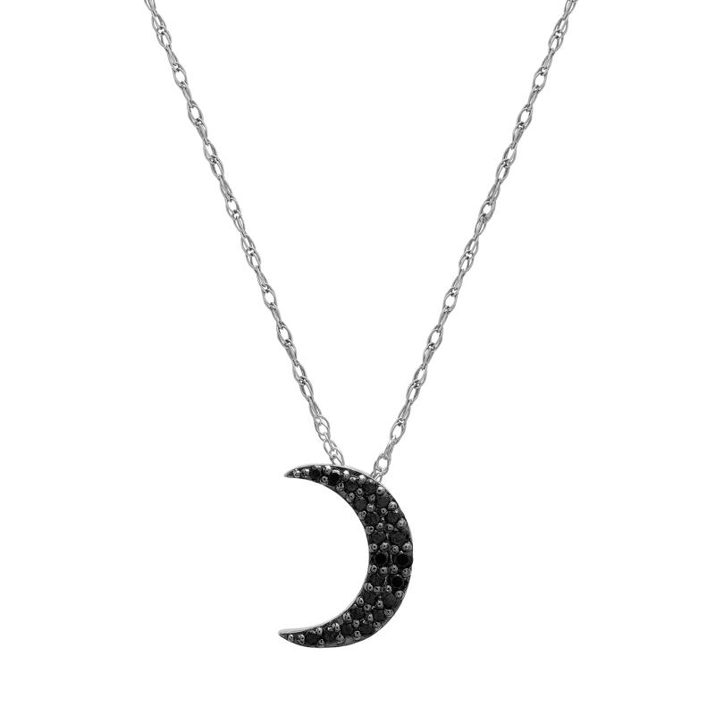 Black Diamond Crescent Moon Pendant in 10K White Gold &#40;1/10 ct. tw.&#41; – Image 1 of 4