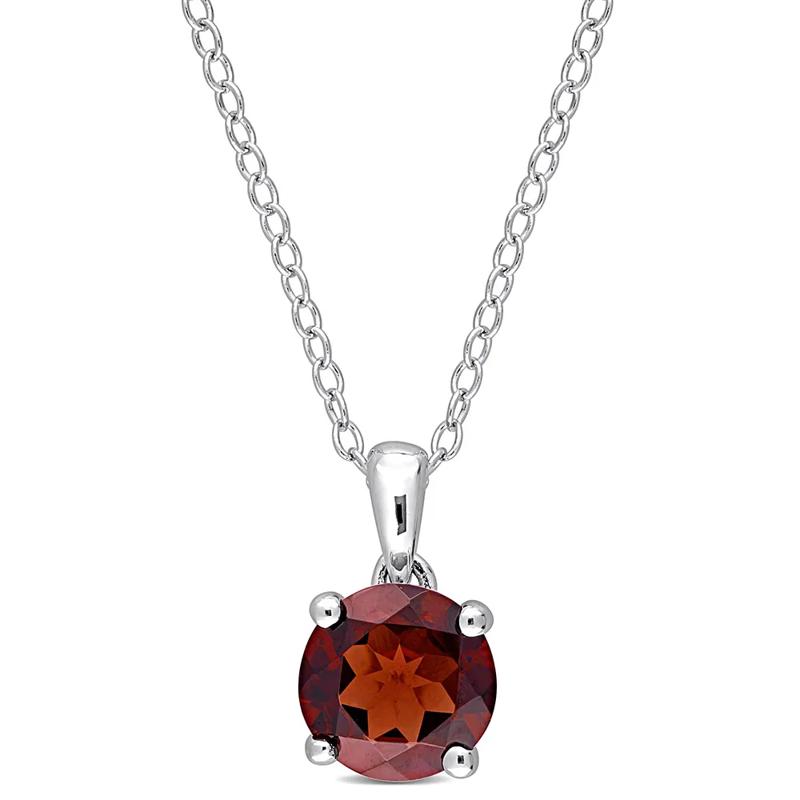 Garnet Solitaire Pendant in Sterling Silver  – Image 1 of 4