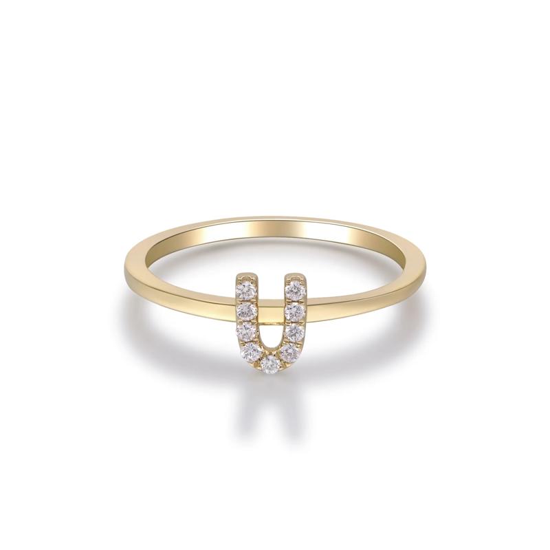 Diamond &quot;U&quot; Initial Ring in 10K Yellow Gold – Image 5 of 5