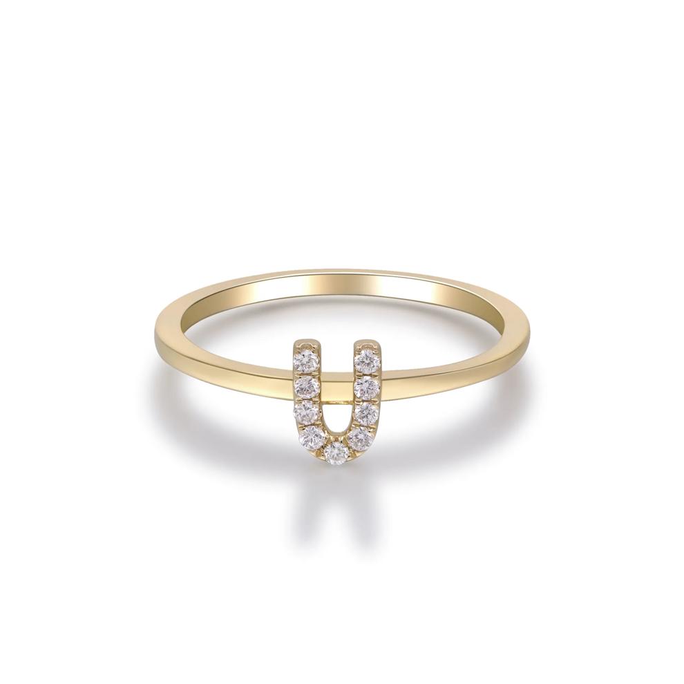 Diamond "U" Initial Ring in 10K Yellow Gold – Image 5 of 5