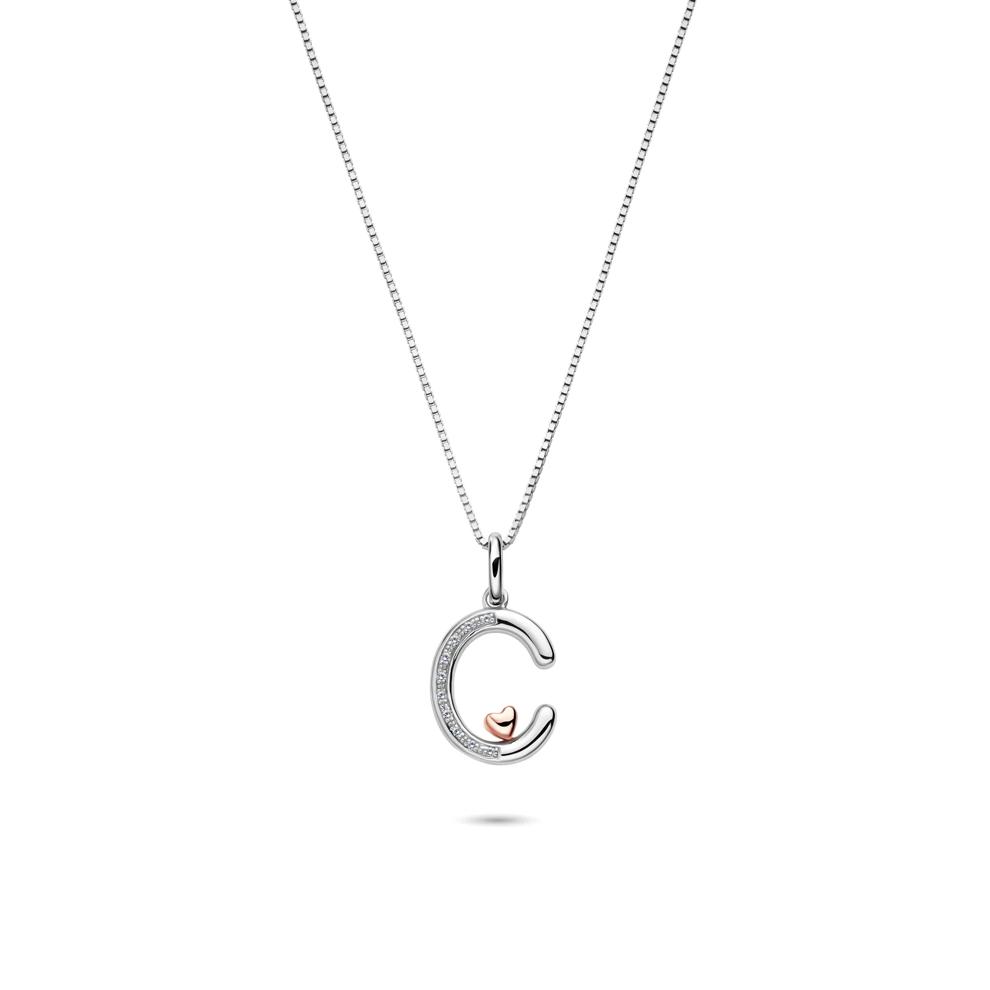 Diamond Accent Initial C Pendant in Sterling Silver and 14K Rose Gold – Image 1 of 5