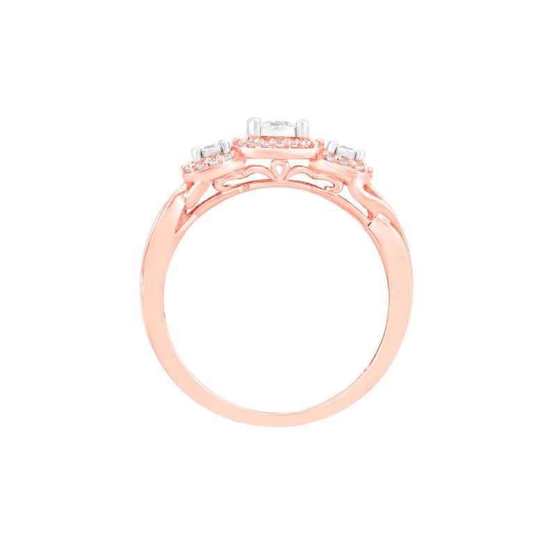 Three-Stone Halo Engagement Ring with Illusion Settings in 10K Rose Gold &#40;1/4 ct. tw.&#41; – Image 2 of 3