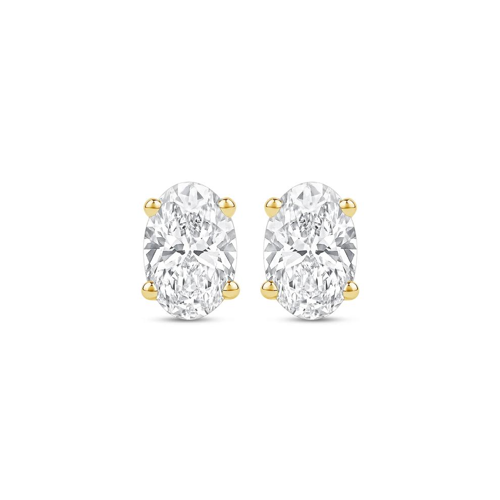 Lab Grown Diamond Oval-Shaped Solitaire Stud Earrings in 14K Yellow Gold (3/4 ct. tw.) – Image 2 of 3