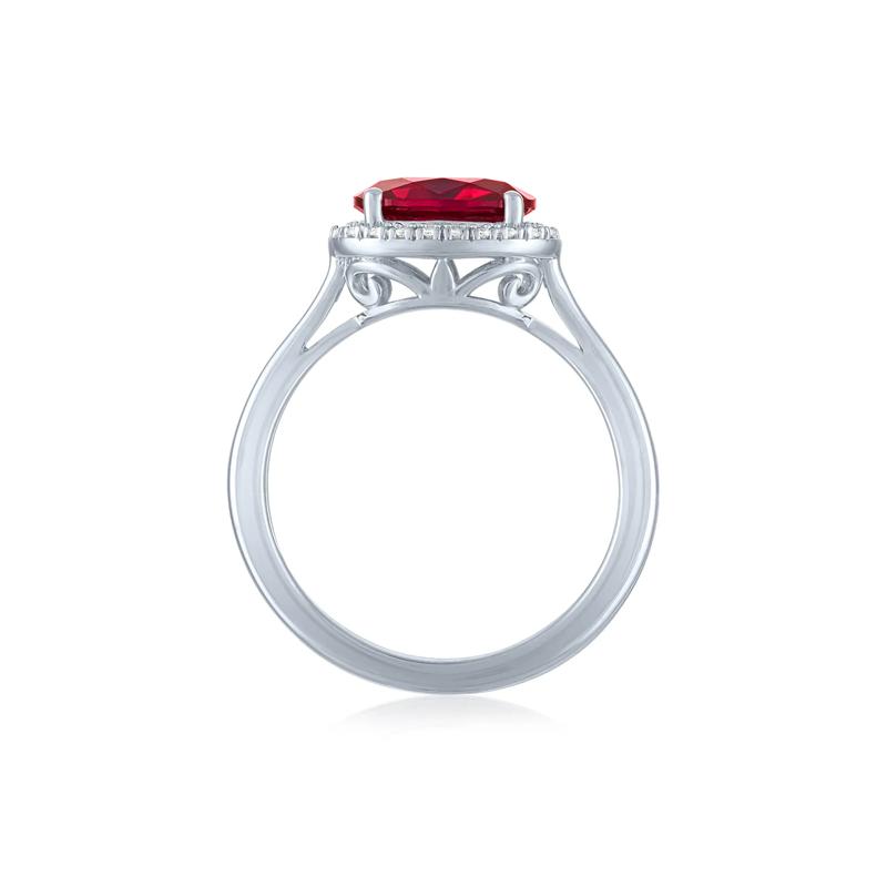 Lab-Created Ruby and Diamond Accent Halo Ring in Sterling Silver – Image 2 of 3