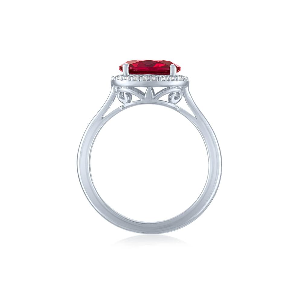 Lab-Created Ruby and Diamond Accent Halo Ring in Sterling Silver – Image 2 of 3