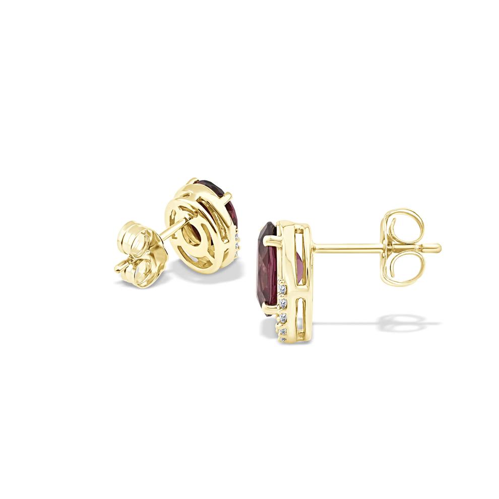 Garnet &amp; Diamond Stud Earrings in 10K Yellow Gold (1/10 ct. tw.) – Image 2 of 2