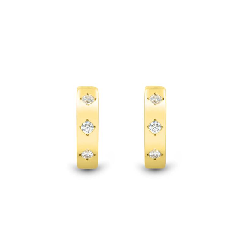 Lab Grown Diamond Three-Stone Hoop Earrings in Vermeil, 13MM &#40;1/7 ct. tw.&#41; – Image 1 of 2
