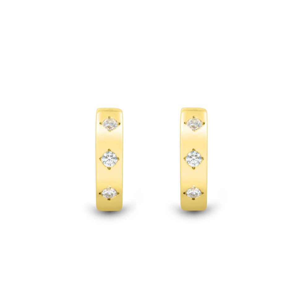 Lab Grown Diamond Three-Stone Hoop Earrings in Vermeil, 13MM (1/7 ct. tw.) – Image 1 of 2