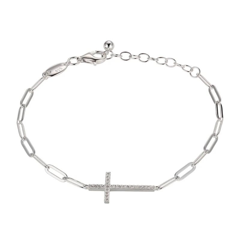 Cross Bracelet with Paperclip Chain in Sterling Silver – Image 1 of 1