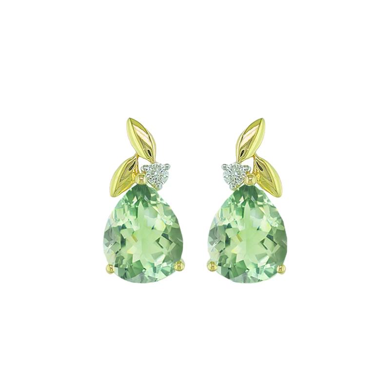 Green Amethyst and Diamond Accent Stud Earrings in 10K Yellow Gold – Image 2 of 2