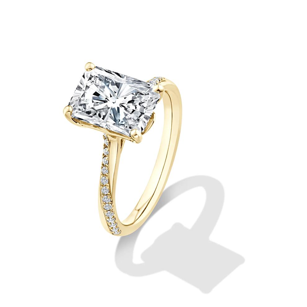 Lab Grown Diamond Radiant-Cut Center Engagement Ring in 18K Yellow Gold (3 1/5 ct. tw.) – Image 4 of 4