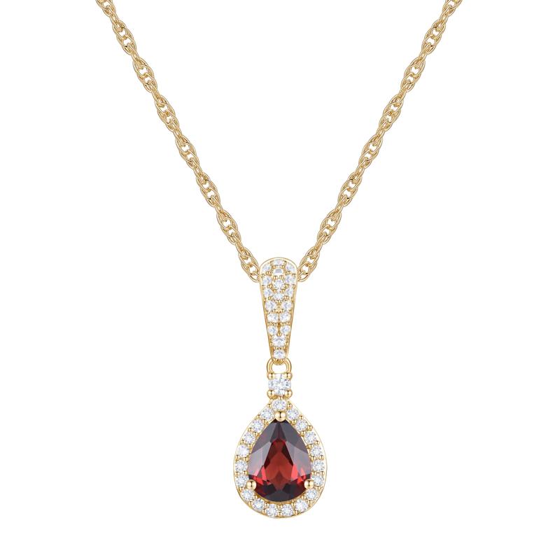 Garnet and Diamond Pendant in 10K Yellow Gold &#40;1/5 ct. tw.&#41; – Image 1 of 3