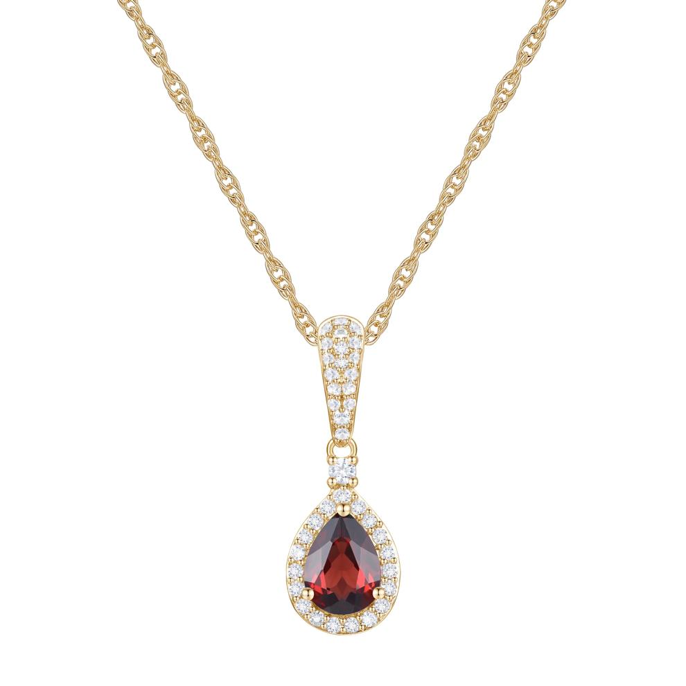 Garnet and Diamond Pendant in 10K Yellow Gold (1/5 ct. tw.) – Image 1 of 3