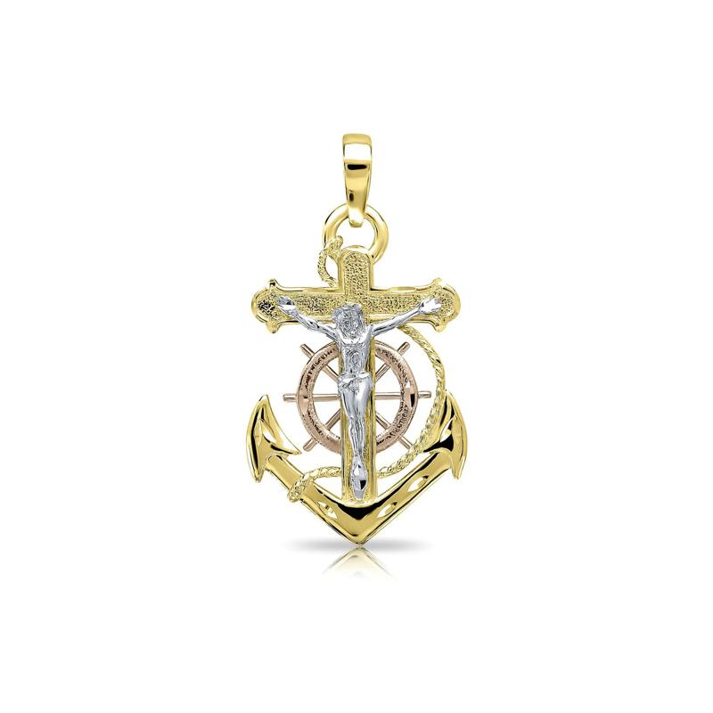 Polished Tricolor Crucifix &amp; Anchor in 14K Gold – Image 1 of 1