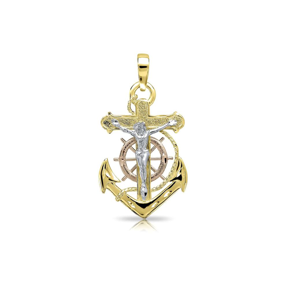 Polished Tricolor Crucifix &amp; Anchor in 14K Gold – Image 1 of 1