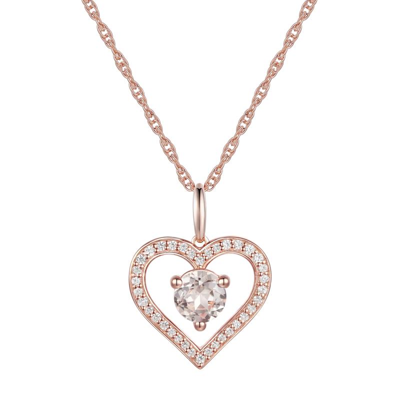 Morganite and Diamond Heart Pendant in 10K Rose Gold &#40;1/8 ct. tw.&#41; – Image 1 of 3