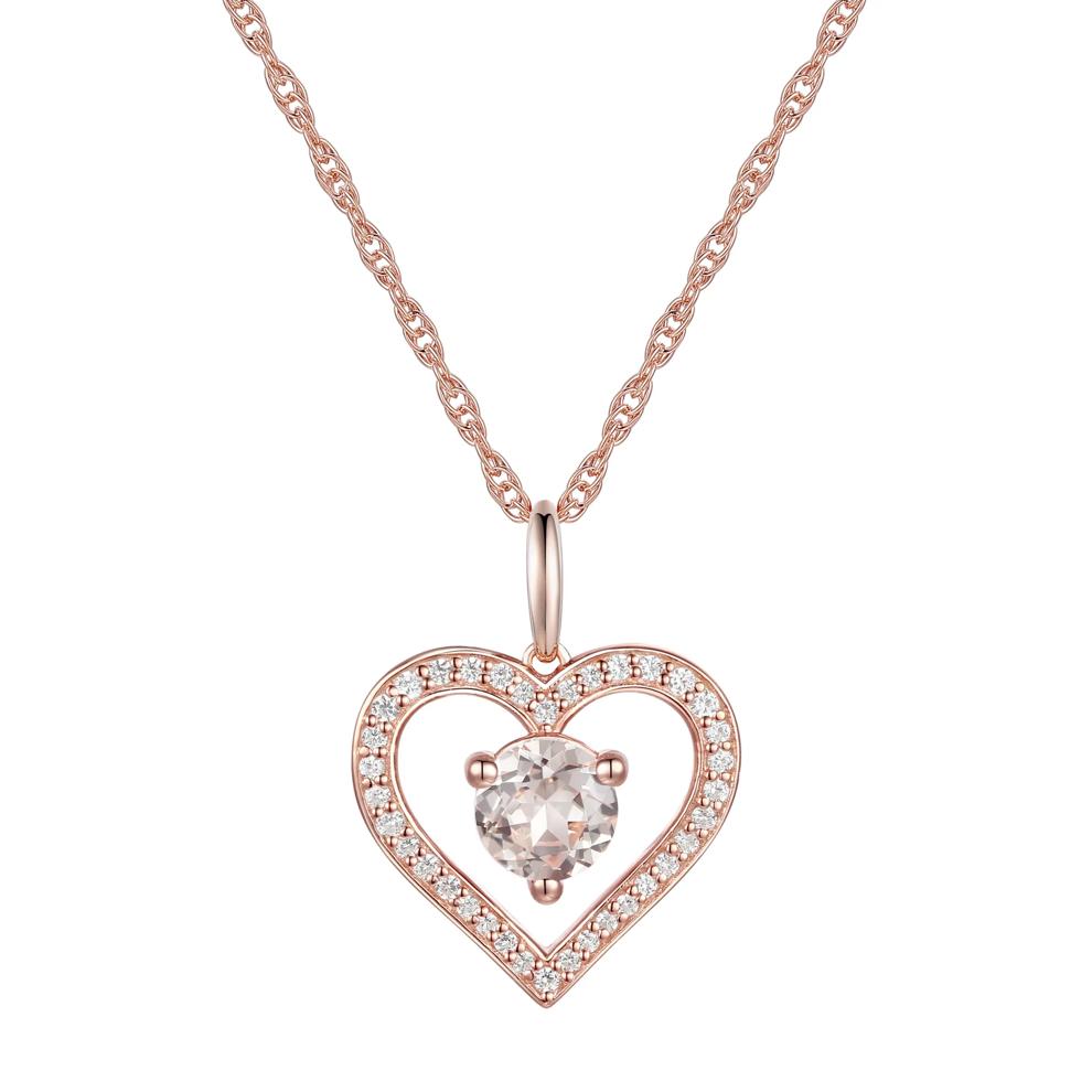 Morganite and Diamond Heart Pendant in 10K Rose Gold (1/8 ct. tw.) – Image 1 of 3