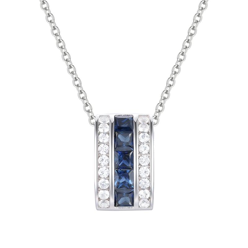 Blue Sapphire and Diamond Pendant in 10K White Gold &#40;1/5 ct. tw.&#41; – Image 1 of 3