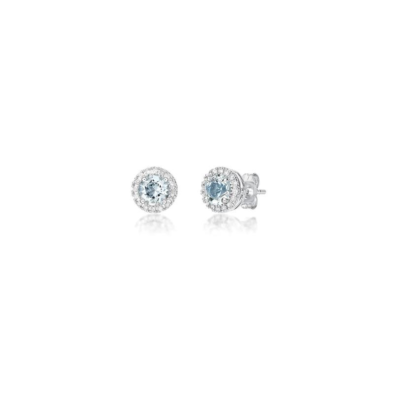 Aquamarine &amp; 1/7 ct. tw. Diamond Earrings in Sterling Silver – Image 1 of 2
