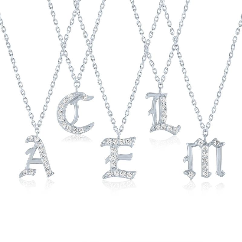 Diamond Accent Gothic Script X Initial Pendant in Sterling Silver  – Image 2 of 3
