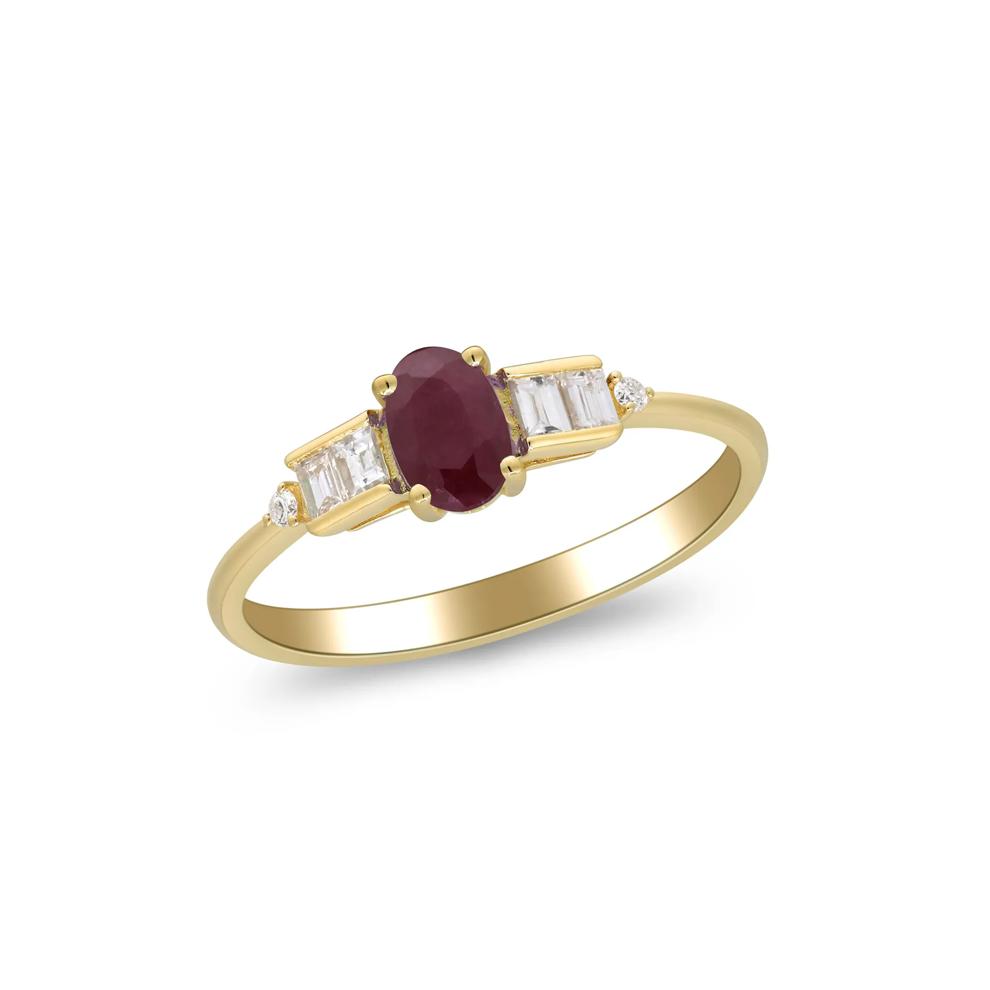 Oval Ruby &amp; Diamond Ring in 10K Yellow Gold (1/7 ct. tw.) – Image 5 of 5
