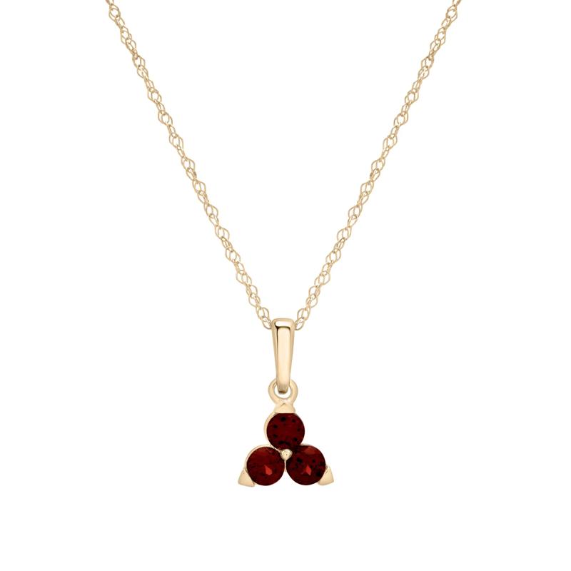 Garnet Three-Stone Triangle Birthstone Pendant in 10K Yellow Gold – Image 1 of 4