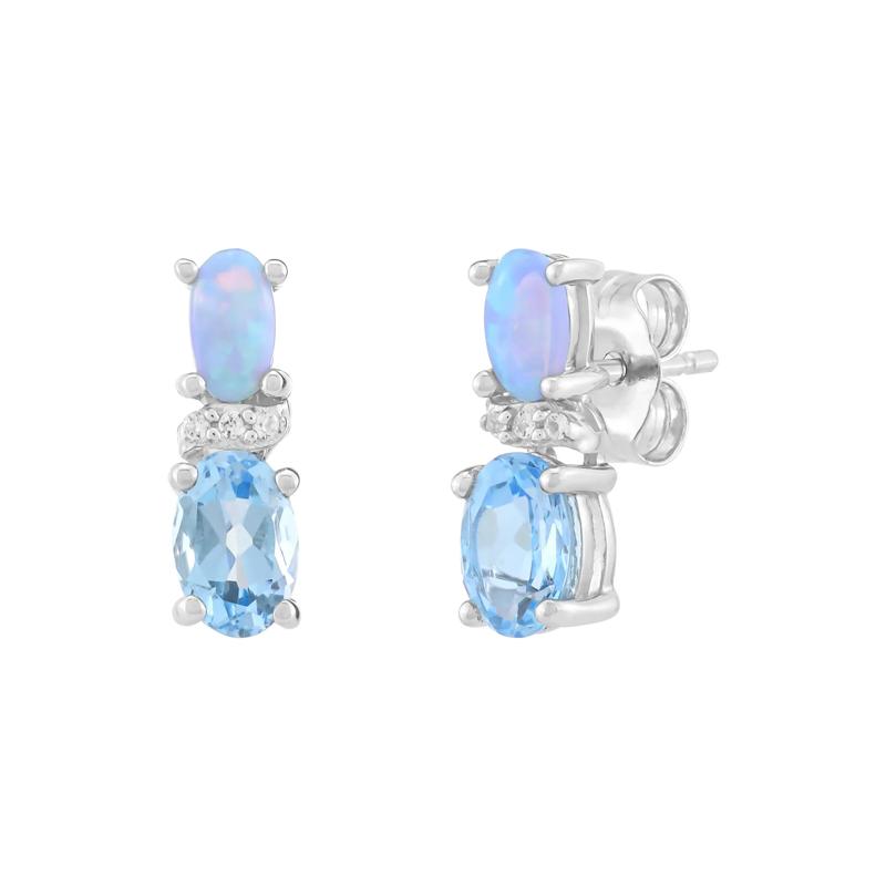 Blue Topaz, Lab-Created Blue Opal  &amp; Lab-Created White Sapphire Earrings in Sterling Silver – Image 1 of 1