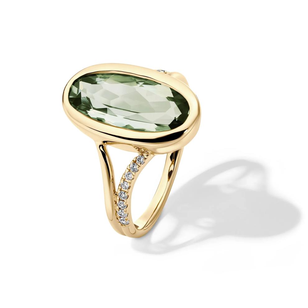 Green Quartz and Diamond Bezel Ring in 10K Yellow Gold (1/10 ct. tw.) – Image 4 of 4