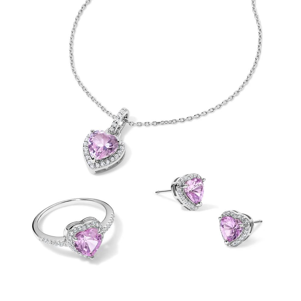 Lab-Created Pink &amp; White Sapphire Heart Ring, Earrings, &amp; Pendant Boxed Set in Sterling Silver – Image 1 of 4
