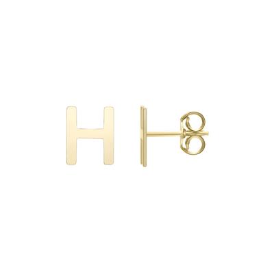 Initial Stud Earrings Letter “H” in 14K Yellow Gold
