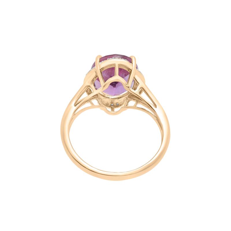 Oval Amethyst and Diamond Accent Cocktail Ring in 10K Yellow Gold – Image 4 of 5