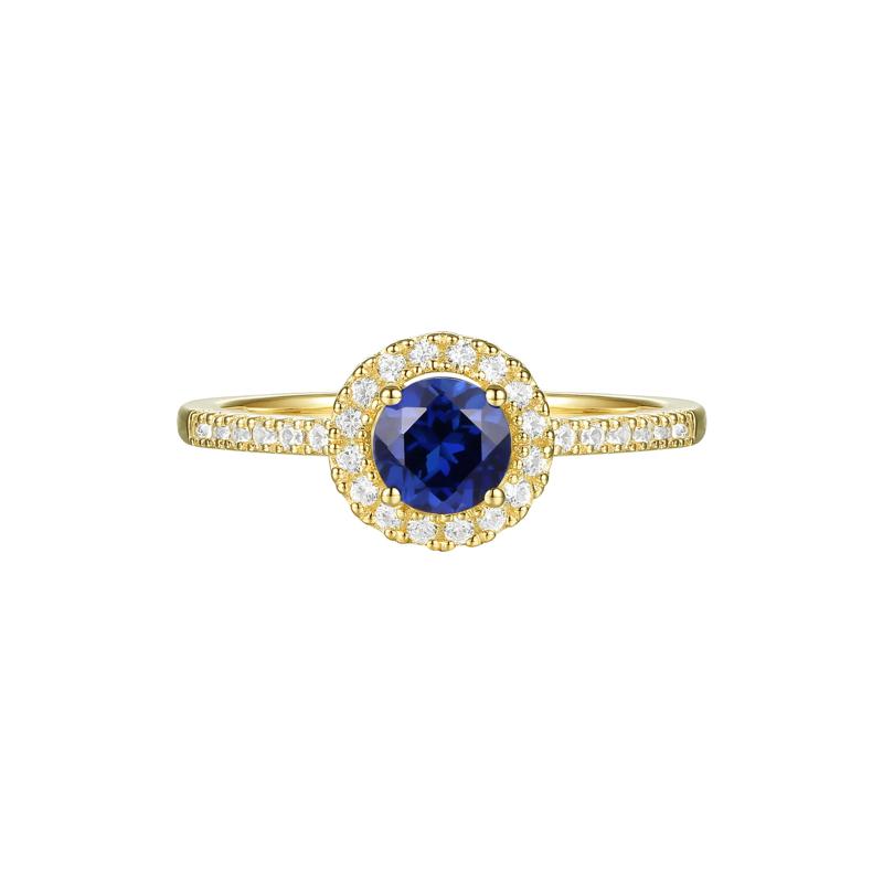 Blue Sapphire and Diamond Ring in 10K Yellow Gold &#40;1/5 ct. tw.&#41; – Image 1 of 3