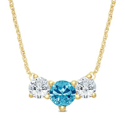 Lab Grown Diamond Blue and White Diamond Three-Stone Necklace in 14K Gold (1/2 ct. tw.)