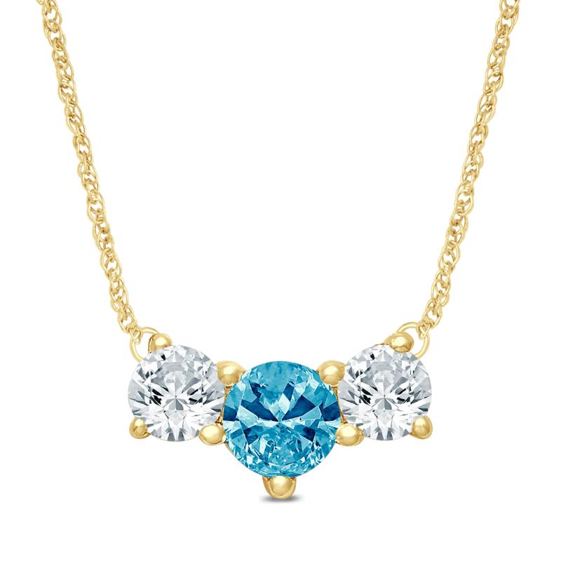 Lab Grown Diamond Blue and White Diamond Three-Stone Necklace in 14K Yellow Gold &#40;1/2 ct. tw.&#41; – Image 1 of 3