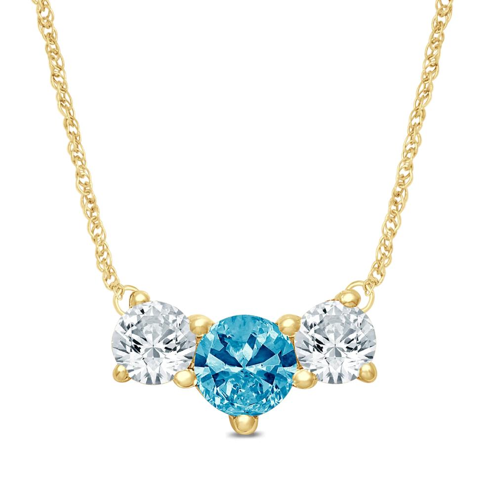 Lab Grown Diamond Blue and White Diamond Three-Stone Necklace in 14K Yellow Gold (1/2 ct. tw.) – Image 1 of 3