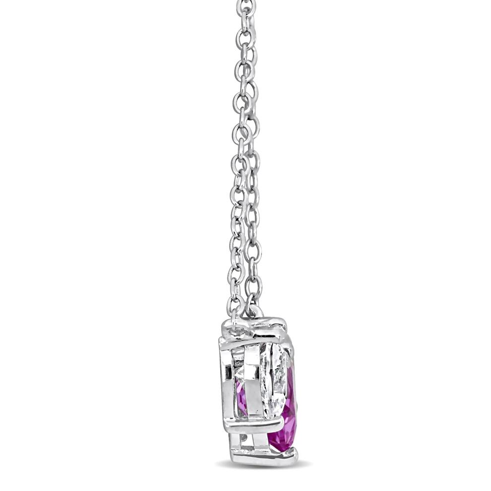 Lab-Created Pink Sapphire and Lab-Created White Sapphire Necklace Heart Necklace in Sterling Silver – Image 2 of 6