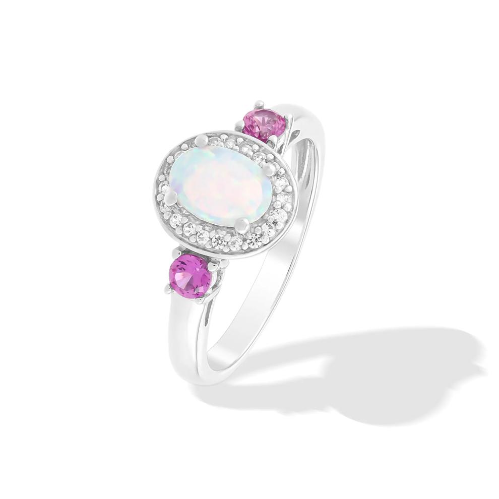 Lab-Created Opal &amp; Lab-Created Pink &amp; White Sapphire Ring in Sterling Silver – Image 4 of 4